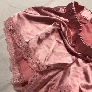 Metallic Pink Silk & Lace Pj Shorts